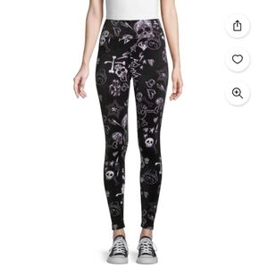 No Bounderies Juniors Size Large L 11-13 Black Halloween Velour Leggings Skull